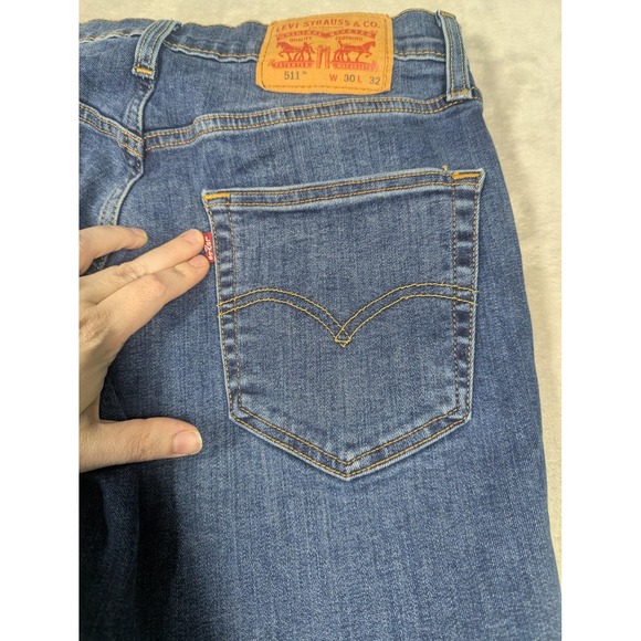 Levis 511 Jeans Mens 30x32 Blue Dark Wash Slim Skinny Fit Stretch Denim Casual - Picture 11 of 16